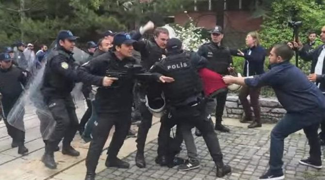 METU student being attacked by police at pride march