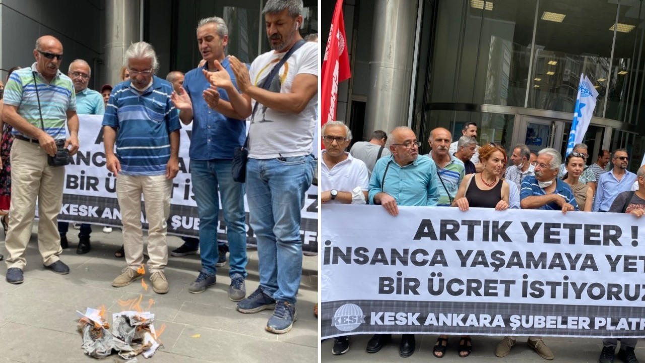 Turkish public employees burn payrolls in protest of soaring inflation