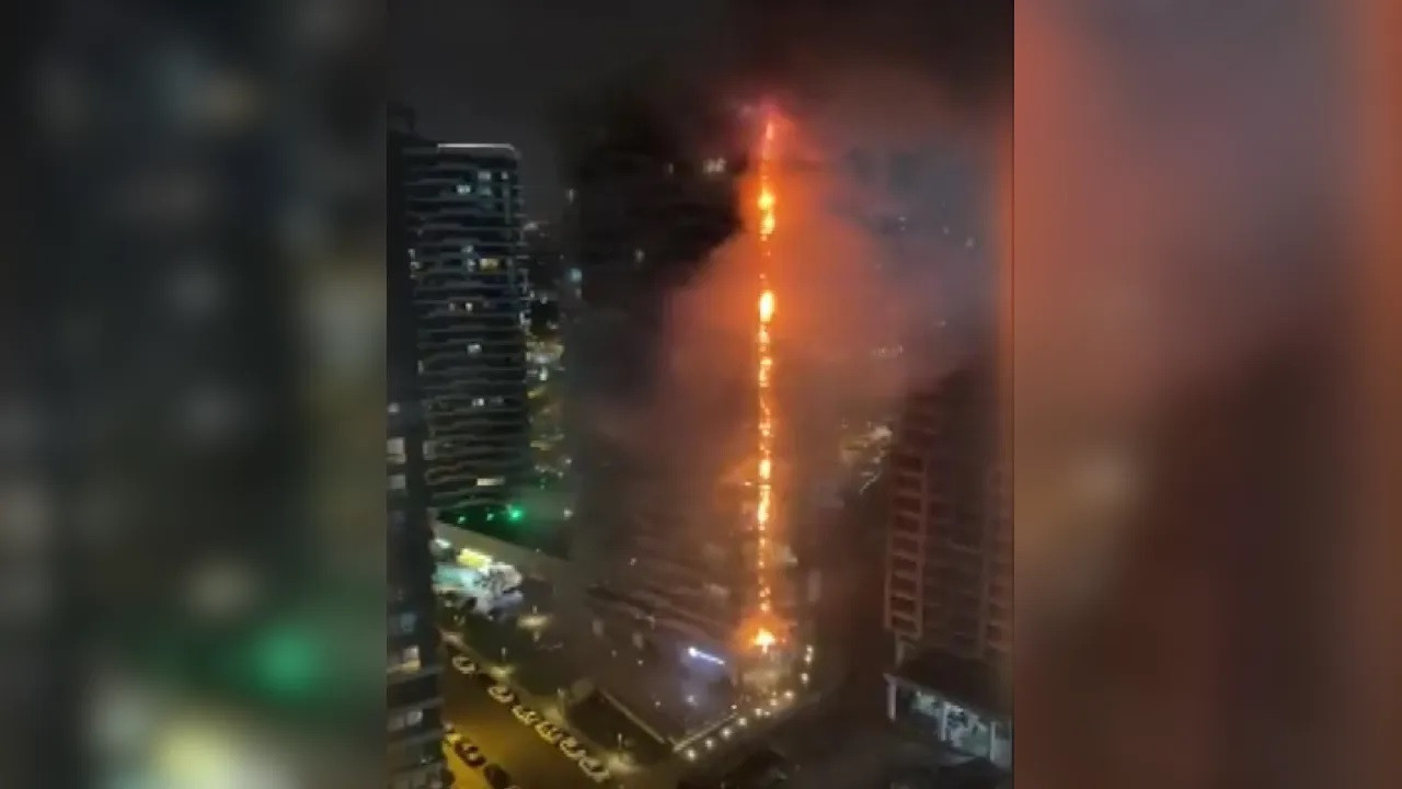 Massive fire engulfs the 24-storey building in Turkey