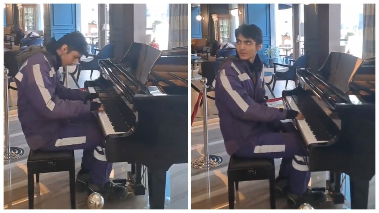 Turkish motor courier playing piano goes viral on social media