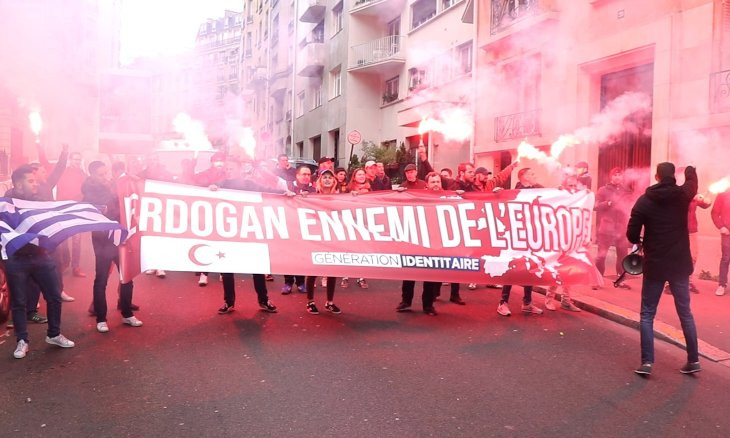 Police detain far-right demonstrators during protest against Erdoğan in Paris