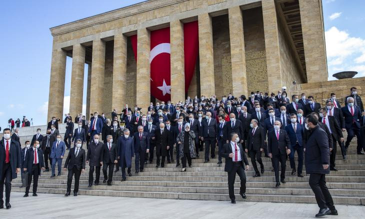 Turkish politicians break social distancing rules during Children's Day ceremony