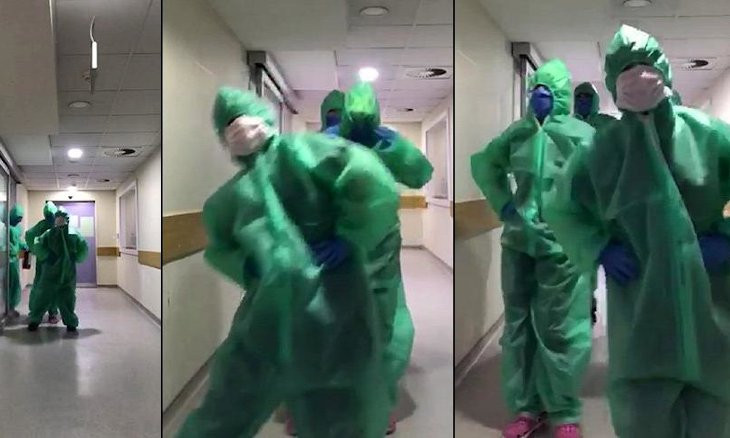 Turkish healthcare workers do penguin dance to cheer up coronavirus patients