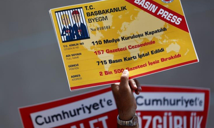 Turkey ranks near bottom of press freedom index, named  'world’s biggest jailer of journalists'