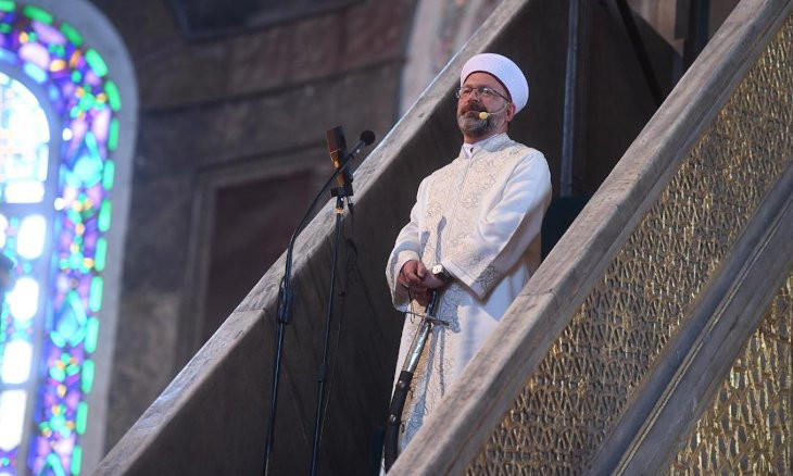 Turkey's top religious body head defends delivering sermon with a sword during prayers at Hagia Sophia
