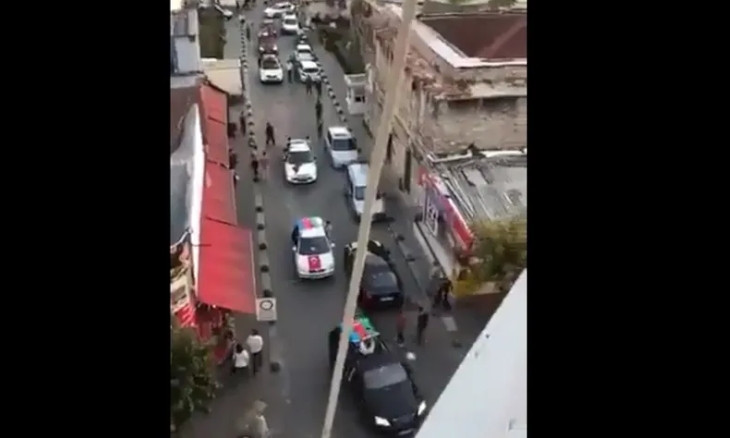 Car convoy stages demonstration in support of Azerbaijan near Armenian Patriarchate in Istanbul